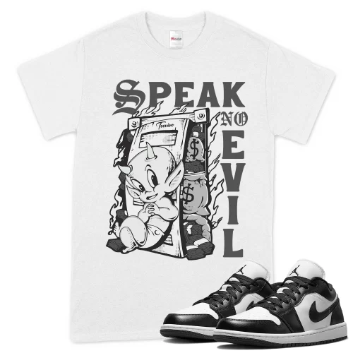 TeeVivo T-Shirt Match Air Jordan 1 Low Panda Speak no evil – Air Jordan 1 Shirt, AJ1 Shirt