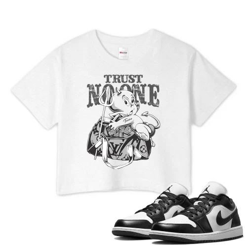 TeeVivo Crop Top Match Air Jordan 1 Low Panda Trust no one – Air Jordan 1 Crop Top, AJ1 Crop Top