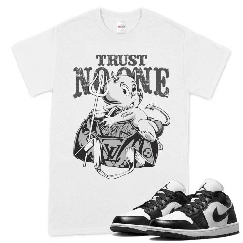 TeeVivo T-Shirt Match Air Jordan 1 Low Panda Trust no one – Air Jordan 1 Shirt, AJ1 Shirt