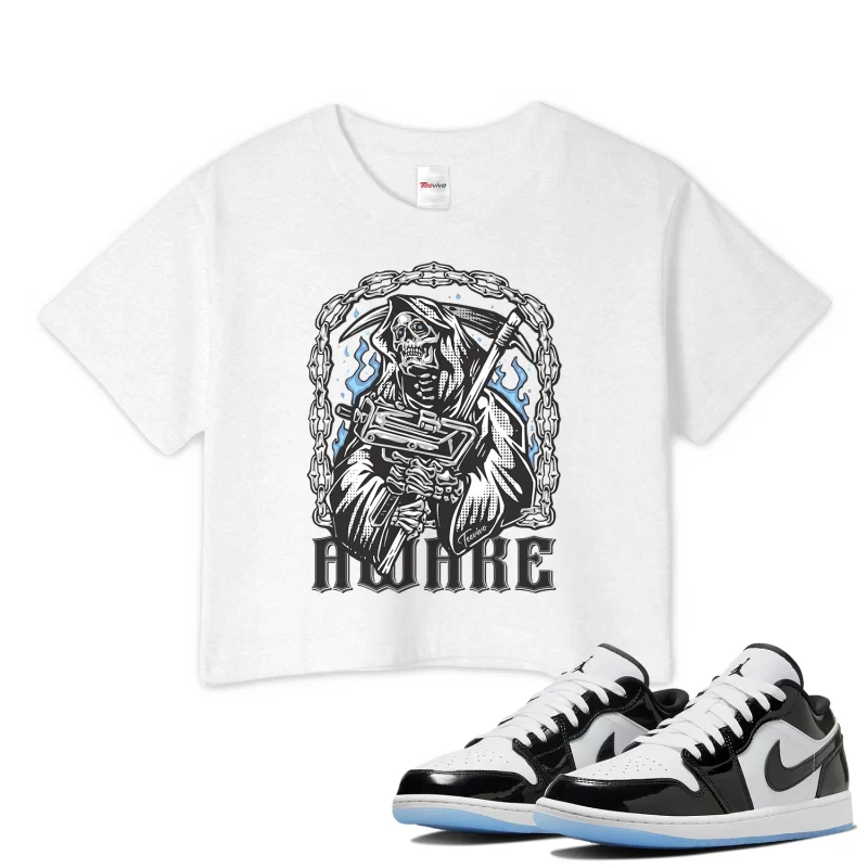 TeeVivo Crop Top Match Air Jordan 1 Low SE Concord Awake – Air Jordan 1 Crop Top, AJ1 Crop Top