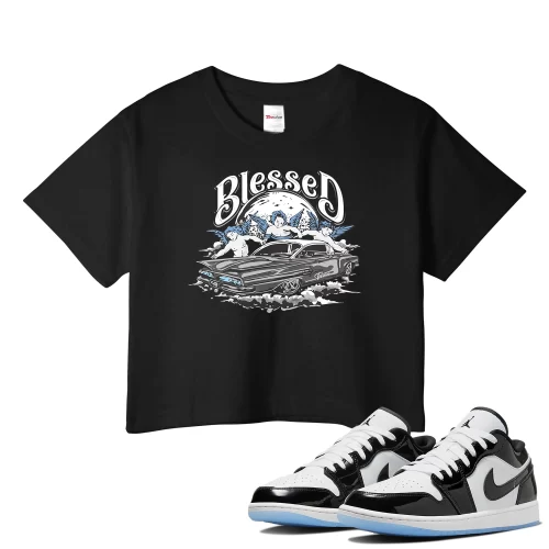 TeeVivo Crop Top Match Air Jordan 1 Low SE Concord Blessed – Air Jordan 1 Crop Top, AJ1 Crop Top