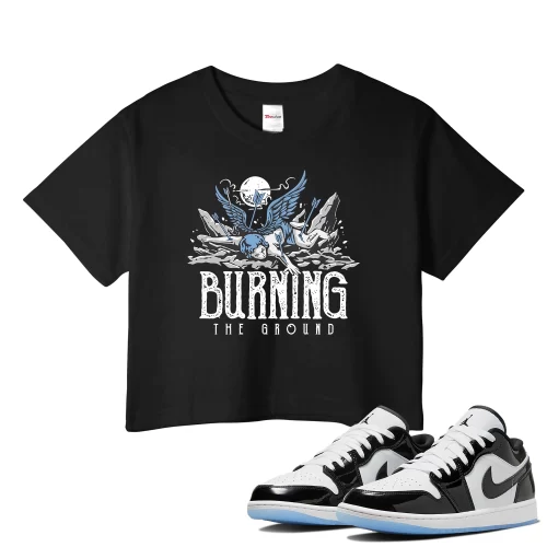 TeeVivo Crop Top Match Air Jordan 1 Low SE Concord Burning the ground – Air Jordan 1 Crop Top, AJ1 Crop Top