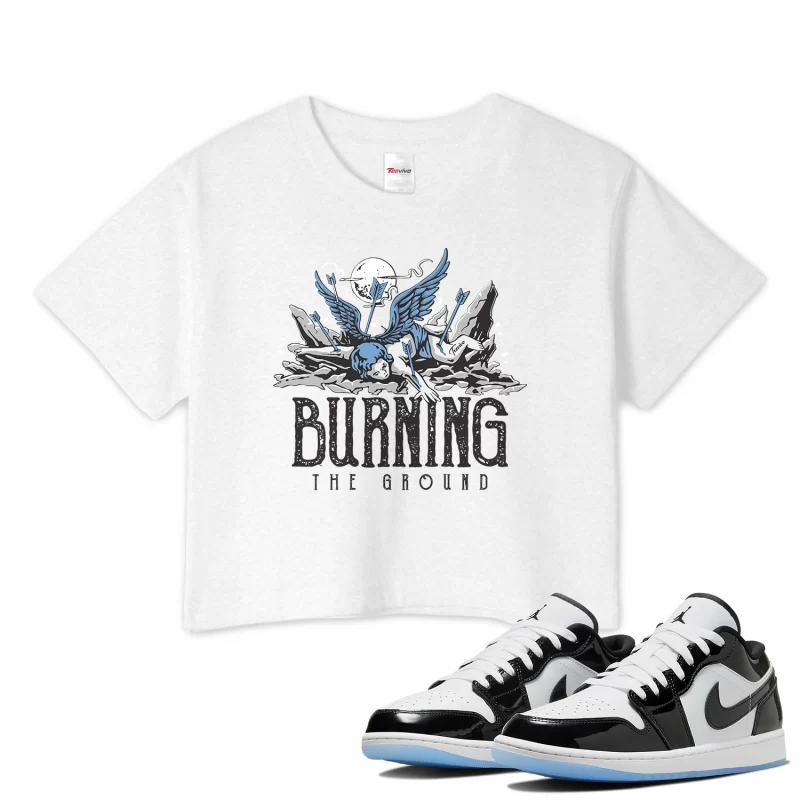 TeeVivo Crop Top Match Air Jordan 1 Low SE Concord Burning the ground – Air Jordan 1 Crop Top, AJ1 Crop Top