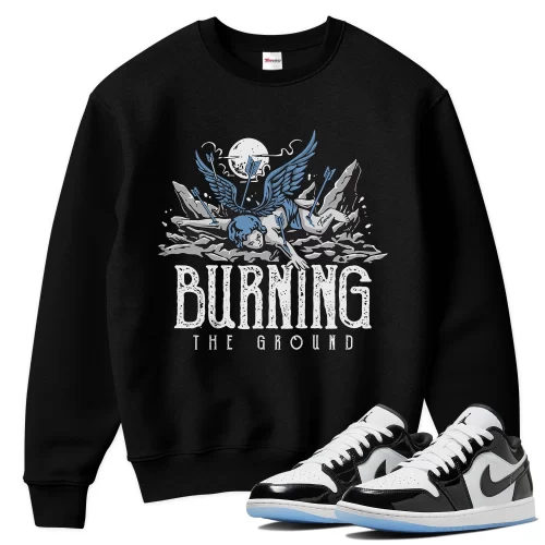 TeeVivo Sweatshirt Match Air Jordan 1 Low SE Concord Burning the ground – Air Jordan 1 Sweatshirt, AJ1 Sweatshirt