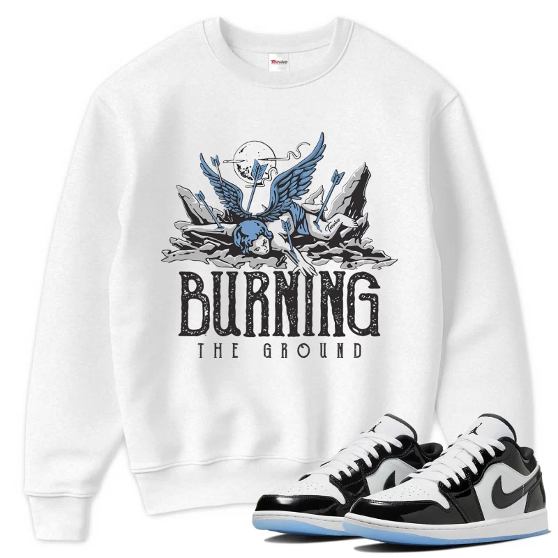 TeeVivo Sweatshirt Match Air Jordan 1 Low SE Concord Burning the ground – Air Jordan 1 Sweatshirt, AJ1 Sweatshirt