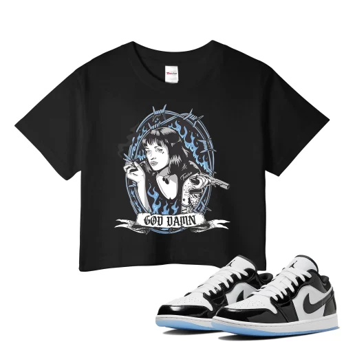TeeVivo Crop Top Match Air Jordan 1 Low SE Concord God Daaamn – Air Jordan 1 Crop Top, AJ1 Crop Top