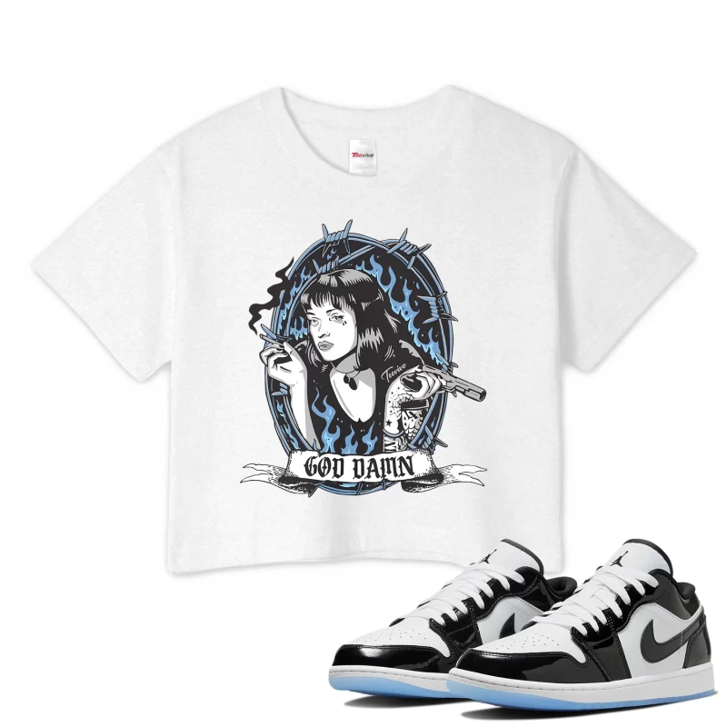 TeeVivo Crop Top Match Air Jordan 1 Low SE Concord God Daaamn – Air Jordan 1 Crop Top, AJ1 Crop Top