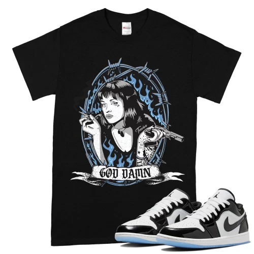 TeeVivo T-Shirt Match Air Jordan 1 Low SE Concord God Daaamn – Air Jordan 1 Shirt, AJ1 Shirt