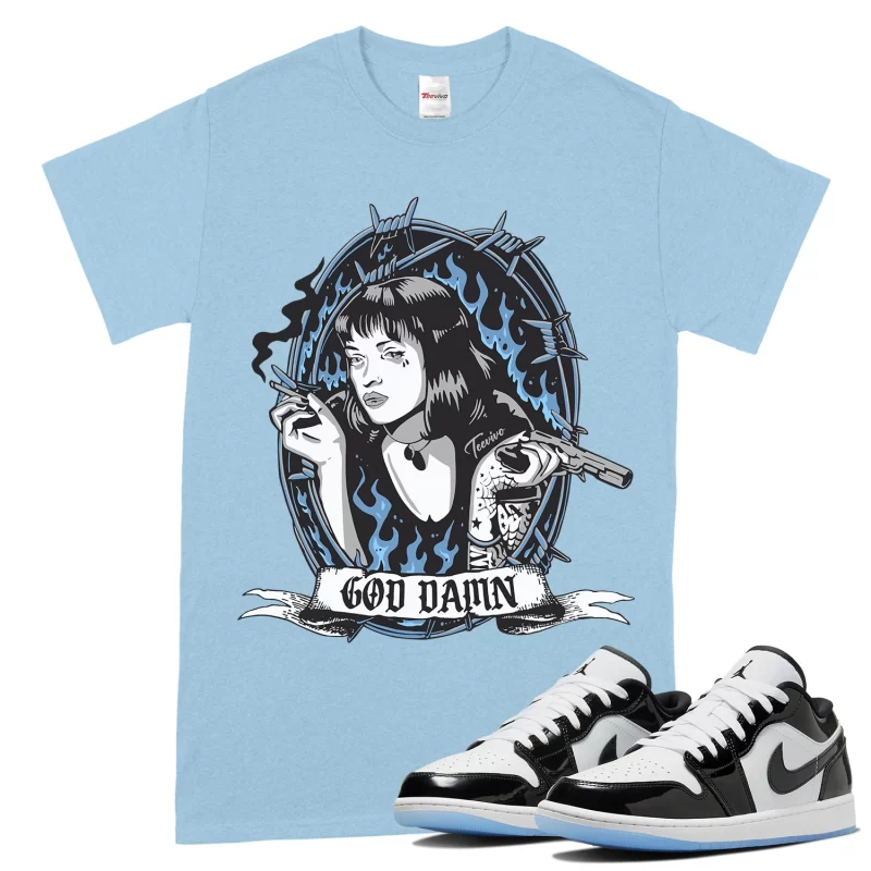 TeeVivo T-Shirt Match Air Jordan 1 Low SE Concord God Daaamn – Air Jordan 1 Shirt, AJ1 Shirt
