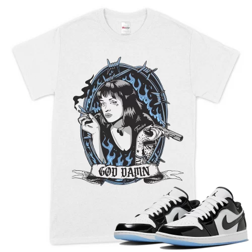 TeeVivo T-Shirt Match Air Jordan 1 Low SE Concord God Daaamn – Air Jordan 1 Shirt, AJ1 Shirt