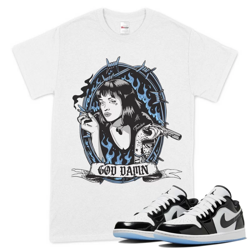 TeeVivo T-Shirt Match Air Jordan 1 Low SE Concord God Daaamn – Air Jordan 1 Shirt, AJ1 Shirt