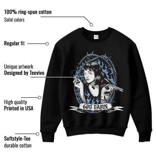 TeeVivo Sweatshirt Match Air Jordan 1 Low SE Concord God Daaamn – Air Jordan 1 Sweatshirt, AJ1 Sweatshirt