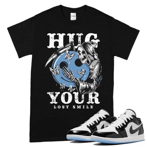 TeeVivo T-Shirt Match Air Jordan 1 Low SE Concord Hug your lost smile – Air Jordan 1 Shirt, AJ1 Shirt