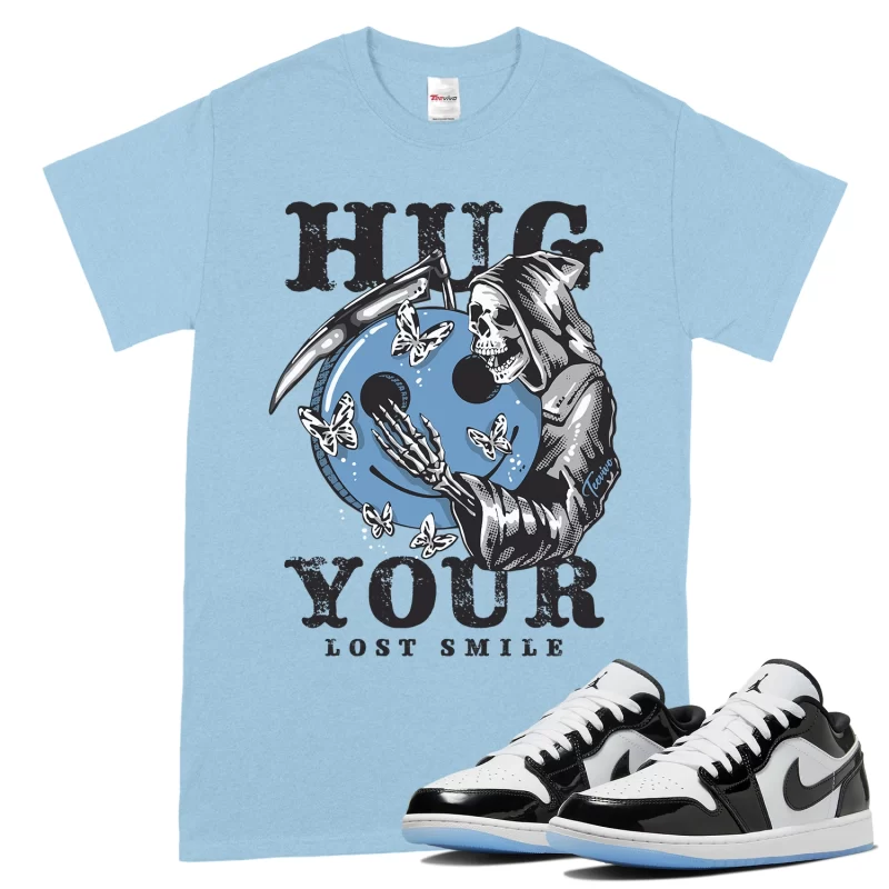 TeeVivo T-Shirt Match Air Jordan 1 Low SE Concord Hug your lost smile – Air Jordan 1 Shirt, AJ1 Shirt
