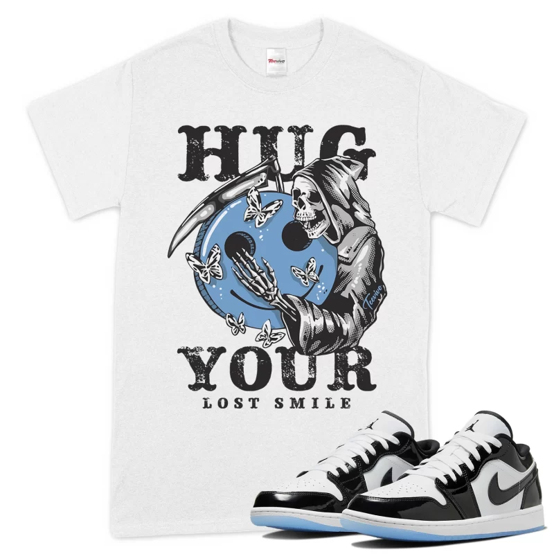 TeeVivo T-Shirt Match Air Jordan 1 Low SE Concord Hug your lost smile – Air Jordan 1 Shirt, AJ1 Shirt