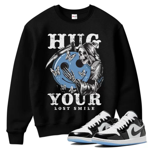 TeeVivo Sweatshirt Match Air Jordan 1 Low SE Concord Hug your lost smile – Air Jordan 1 Sweatshirt, AJ1 Sweatshirt