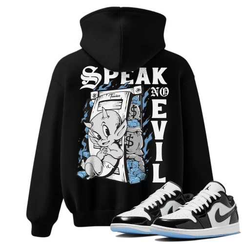 TeeVivo Hoodie Match Air Jordan 1 Low SE Concord Speak no evil – Air Jordan 1 Hoodie, AJ1 Hoodie