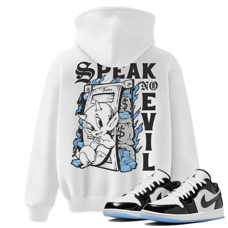 TeeVivo Hoodie Match Air Jordan 1 Low SE Concord Speak no evil – Air Jordan 1 Hoodie, AJ1 Hoodie