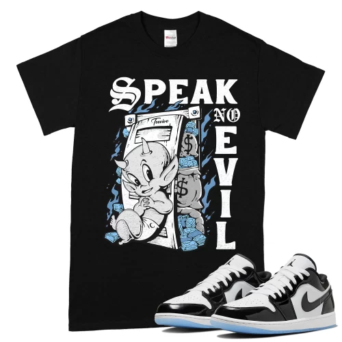 TeeVivo T-Shirt Match Air Jordan 1 Low SE Concord Speak no evil – Air Jordan 1 Shirt, AJ1 Shirt