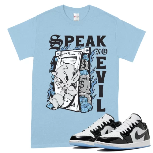 TeeVivo T-Shirt Match Air Jordan 1 Low SE Concord Speak no evil – Air Jordan 1 Shirt, AJ1 Shirt