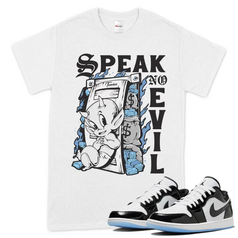 TeeVivo T-Shirt Match Air Jordan 1 Low SE Concord Speak no evil – Air Jordan 1 Shirt, AJ1 Shirt