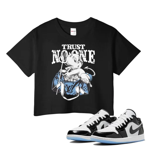 TeeVivo Crop Top Match Air Jordan 1 Low SE Concord Trust no one – Air Jordan 1 Crop Top, AJ1 Crop Top