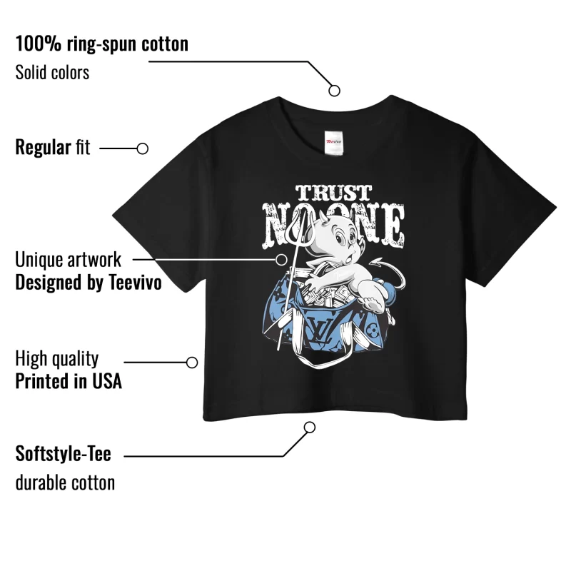 TeeVivo Crop Top Match Air Jordan 1 Low SE Concord Trust no one – Air Jordan 1 Crop Top, AJ1 Crop Top