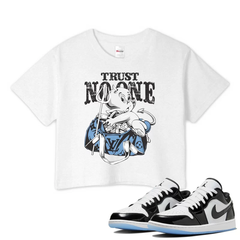 TeeVivo Crop Top Match Air Jordan 1 Low SE Concord Trust no one – Air Jordan 1 Crop Top, AJ1 Crop Top