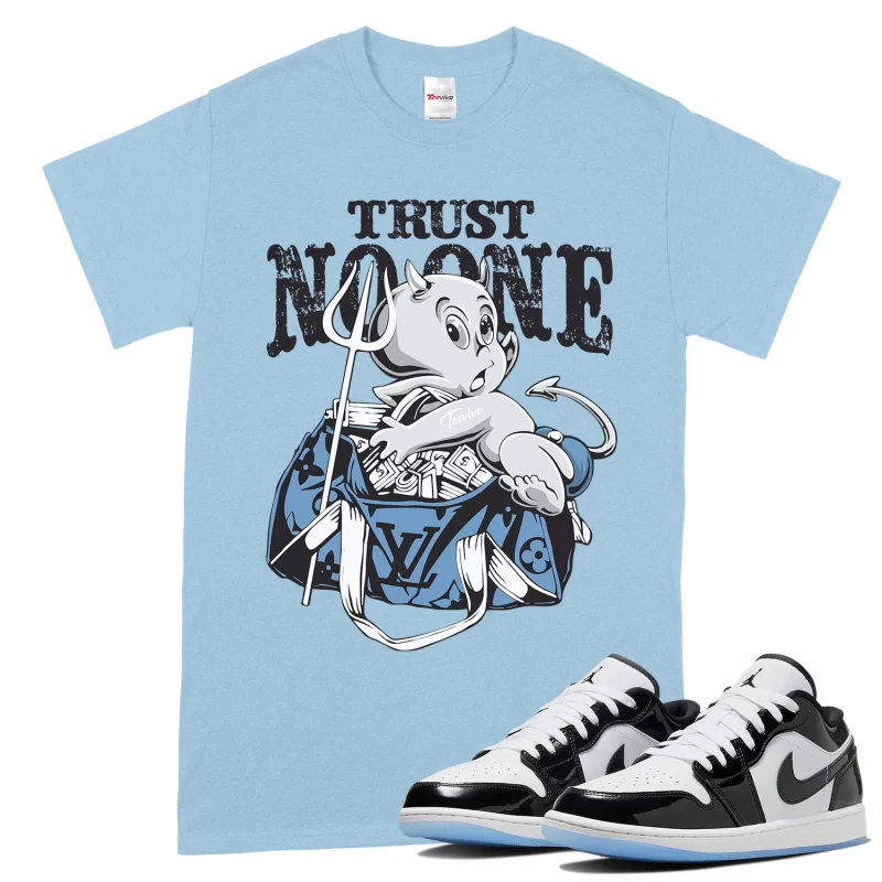 TeeVivo T-Shirt Match Air Jordan 1 Low SE Concord Trust no one – Air Jordan 1 Shirt, AJ1 Shirt