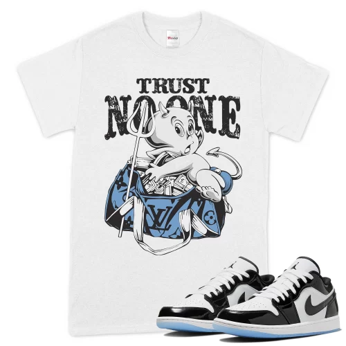 TeeVivo T-Shirt Match Air Jordan 1 Low SE Concord Trust no one – Air Jordan 1 Shirt, AJ1 Shirt