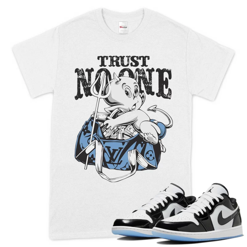 TeeVivo T-Shirt Match Air Jordan 1 Low SE Concord Trust no one – Air Jordan 1 Shirt, AJ1 Shirt