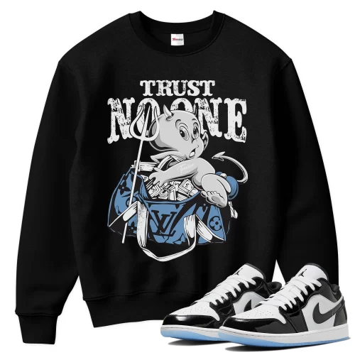 TeeVivo Sweatshirt Match Air Jordan 1 Low SE Concord Trust no one – Air Jordan 1 Sweatshirt, AJ1 Sweatshirt