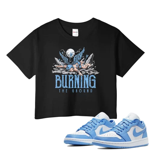 TeeVivo Crop Top Match Air Jordan 1 Low UNC Burning the ground – Air Jordan 1 Crop Top, AJ1 Crop Top