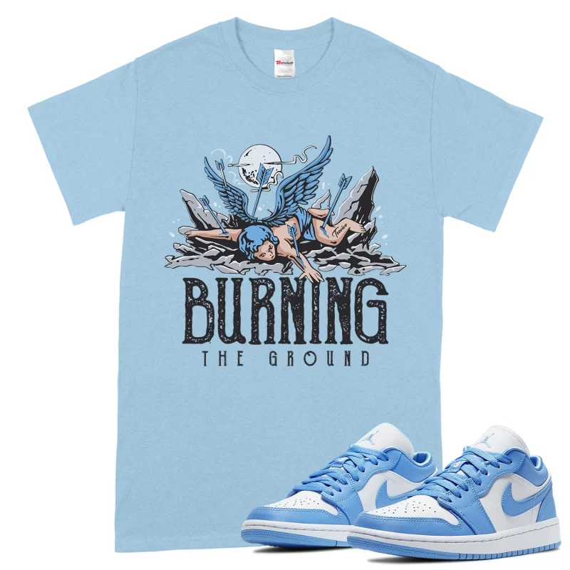 TeeVivo T-Shirt Match Air Jordan 1 Low UNC Burning the ground – Air Jordan 1 Shirt, AJ1 Shirt