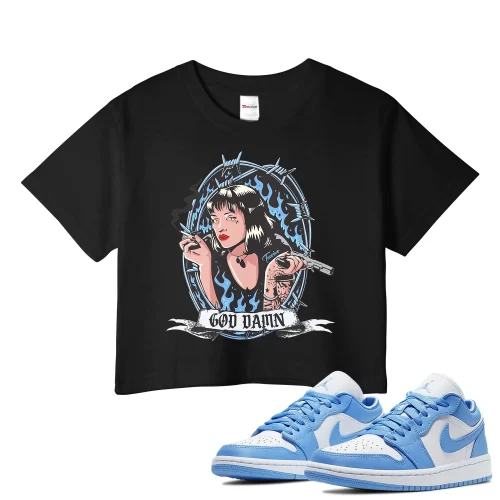 TeeVivo Crop Top Match Air Jordan 1 Low UNC God Daaamn – Air Jordan 1 Crop Top, AJ1 Crop Top