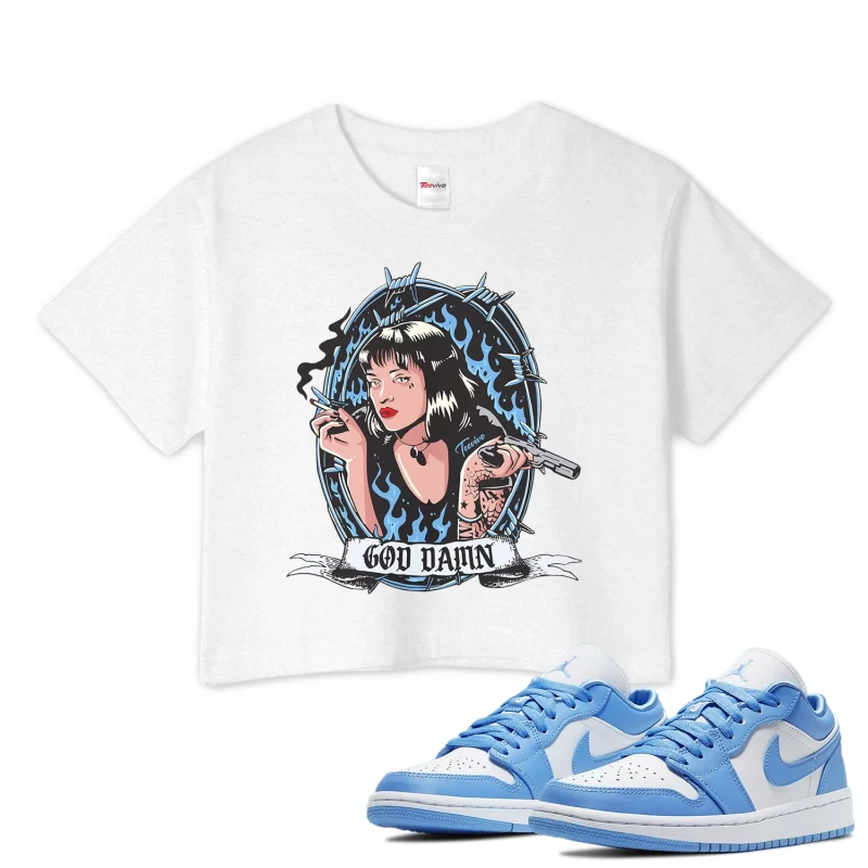 TeeVivo Crop Top Match Air Jordan 1 Low UNC God Daaamn – Air Jordan 1 Crop Top, AJ1 Crop Top