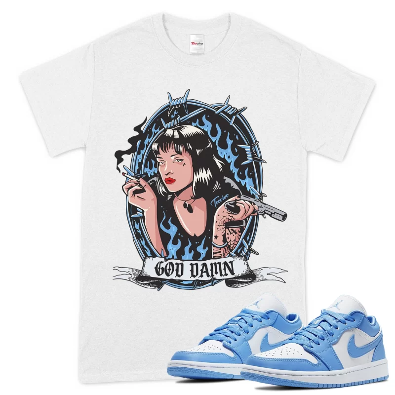 TeeVivo T-Shirt Match Air Jordan 1 Low UNC God Daaamn – Air Jordan 1 Shirt, AJ1 Shirt