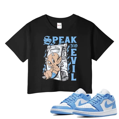 TeeVivo Crop Top Match Air Jordan 1 Low UNC Speak no evil – Air Jordan 1 Crop Top, AJ1 Crop Top