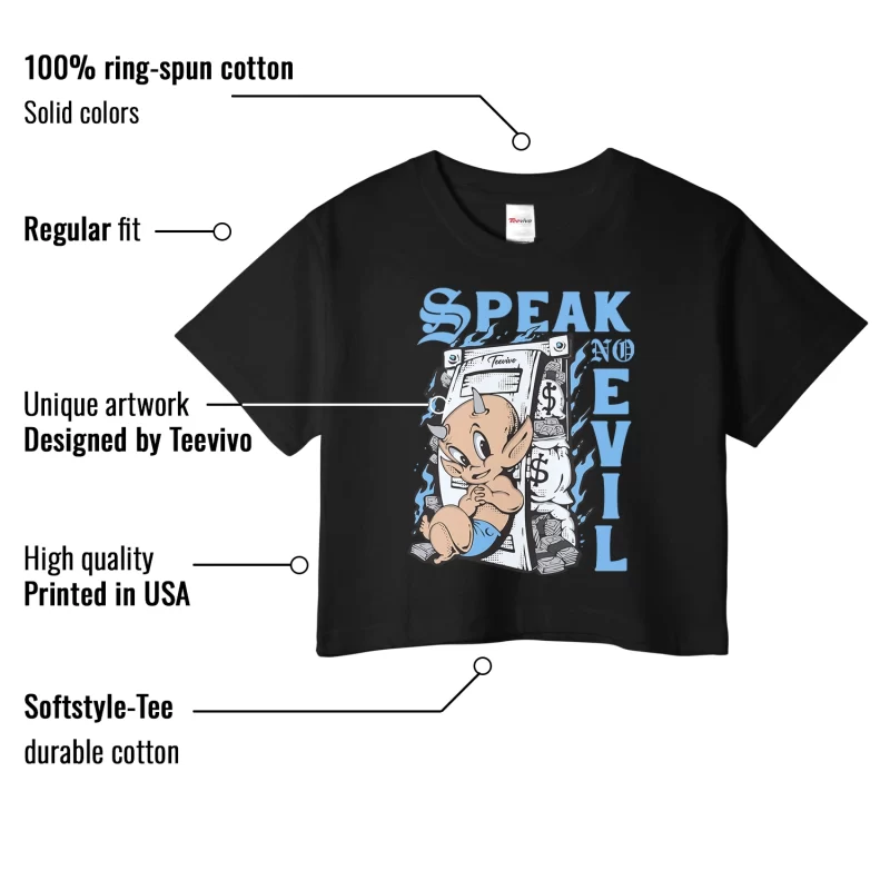 TeeVivo Crop Top Match Air Jordan 1 Low UNC Speak no evil – Air Jordan 1 Crop Top, AJ1 Crop Top