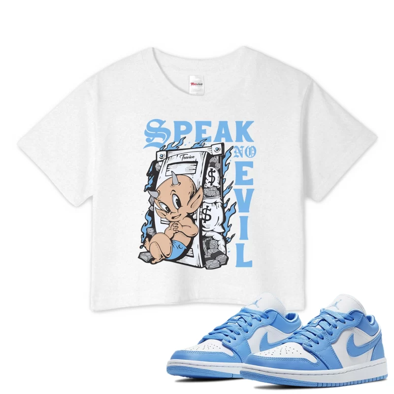 TeeVivo Crop Top Match Air Jordan 1 Low UNC Speak no evil – Air Jordan 1 Crop Top, AJ1 Crop Top