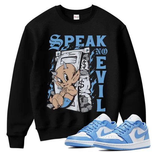 TeeVivo Sweatshirt Match Air Jordan 1 Low UNC Speak no evil – Air Jordan 1 Sweatshirt, AJ1 Sweatshirt