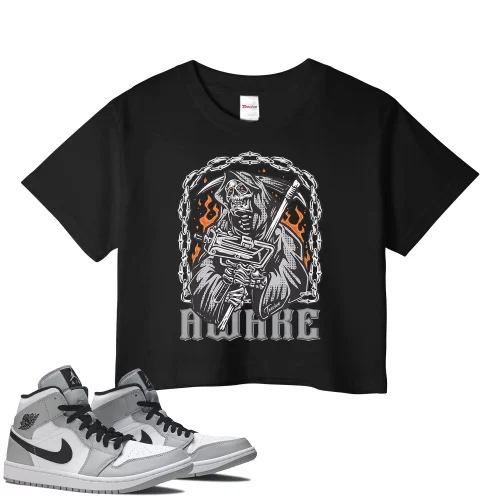 TeeVivo Crop Top Match Air Jordan 1 Mid Light Smoke Grey Awake – Air Jordan 1 Crop Top, AJ1 Crop Top