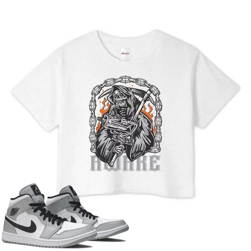 TeeVivo Crop Top Match Air Jordan 1 Mid Light Smoke Grey Awake – Air Jordan 1 Crop Top, AJ1 Crop Top