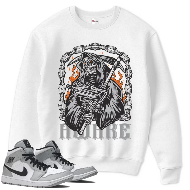 TeeVivo Sweatshirt Match Air Jordan 1 Mid Light Smoke Grey Awake – Air Jordan 1 Sweatshirt, AJ1 Sweatshirt