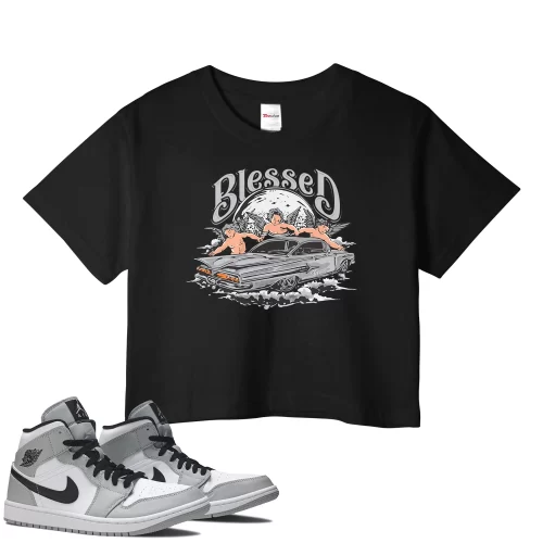TeeVivo Crop Top Match Air Jordan 1 Mid Light Smoke Grey Blessed – Air Jordan 1 Crop Top, AJ1 Crop Top