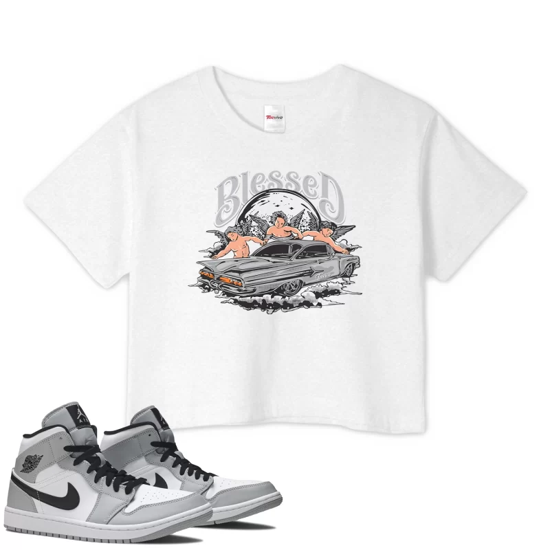 TeeVivo Crop Top Match Air Jordan 1 Mid Light Smoke Grey Blessed – Air Jordan 1 Crop Top, AJ1 Crop Top