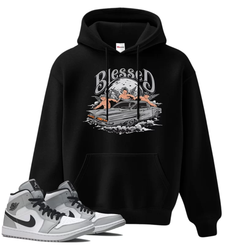 TeeVivo Hoodie Match Air Jordan 1 Mid Light Smoke Grey Blessed – Air Jordan 1 Hoodie, AJ1 Hoodie
