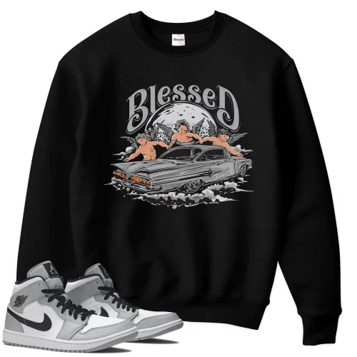 TeeVivo Sweatshirt Match Air Jordan 1 Mid Light Smoke Grey Blessed – Air Jordan 1 Sweatshirt, AJ1 Sweatshirt