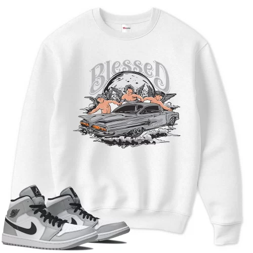 TeeVivo Sweatshirt Match Air Jordan 1 Mid Light Smoke Grey Blessed – Air Jordan 1 Sweatshirt, AJ1 Sweatshirt