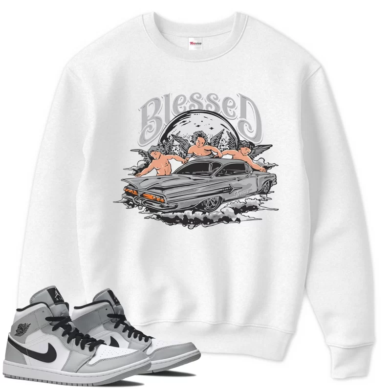 TeeVivo Sweatshirt Match Air Jordan 1 Mid Light Smoke Grey Blessed – Air Jordan 1 Sweatshirt, AJ1 Sweatshirt